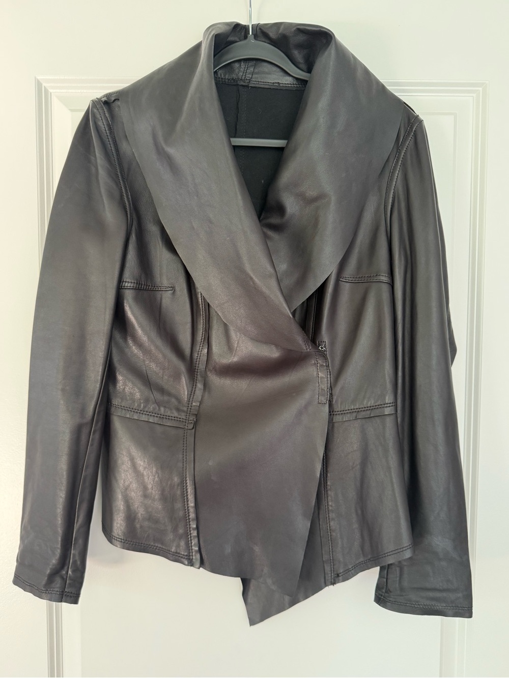 Danier Black Leather Draped Shawl Collar Jacket